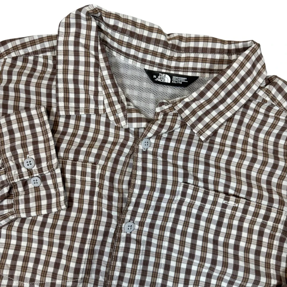 The North Face Mens XXL Brown Plaid Long Sleeve Hiking Shirt